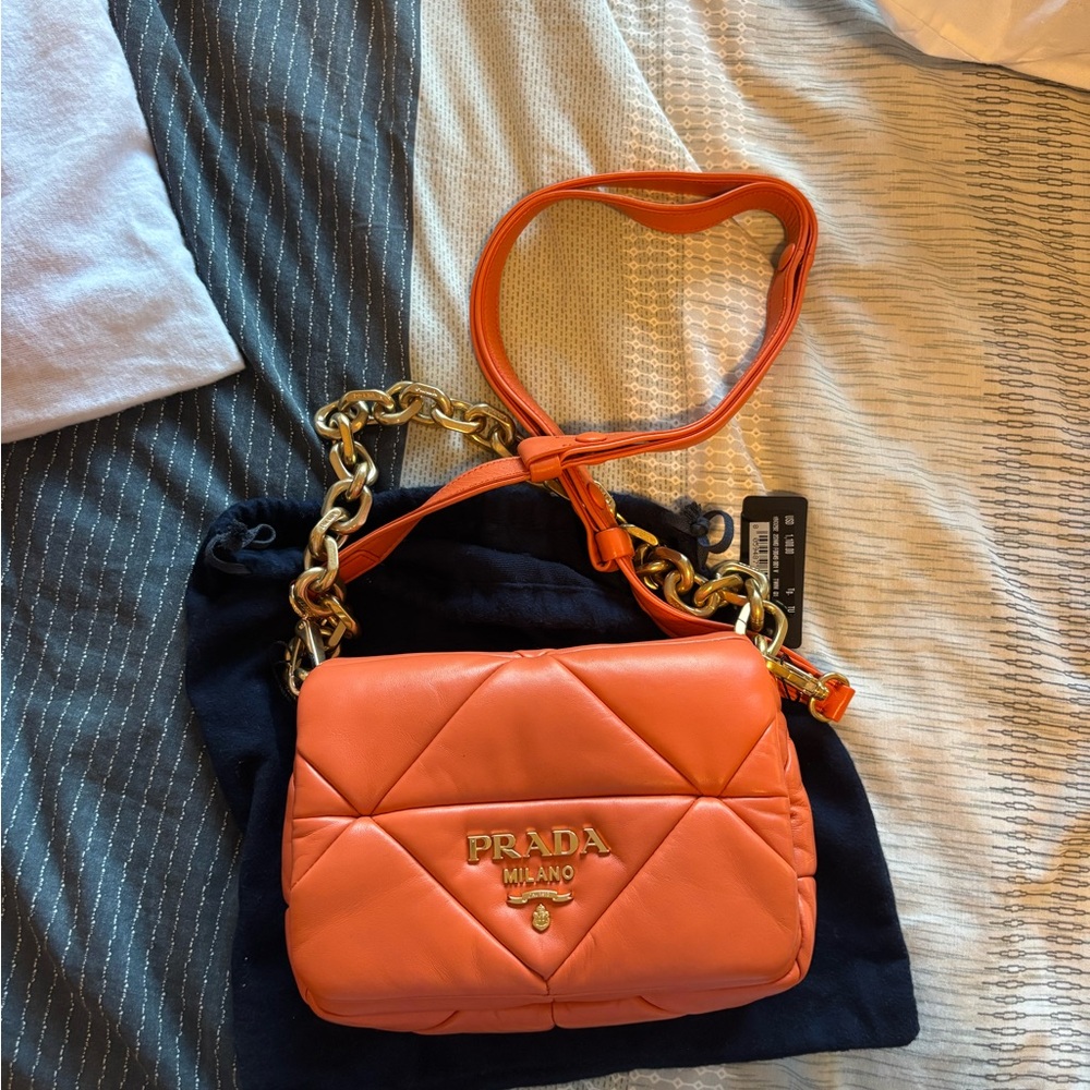 Prada Orange Quilted Crossbody Bag